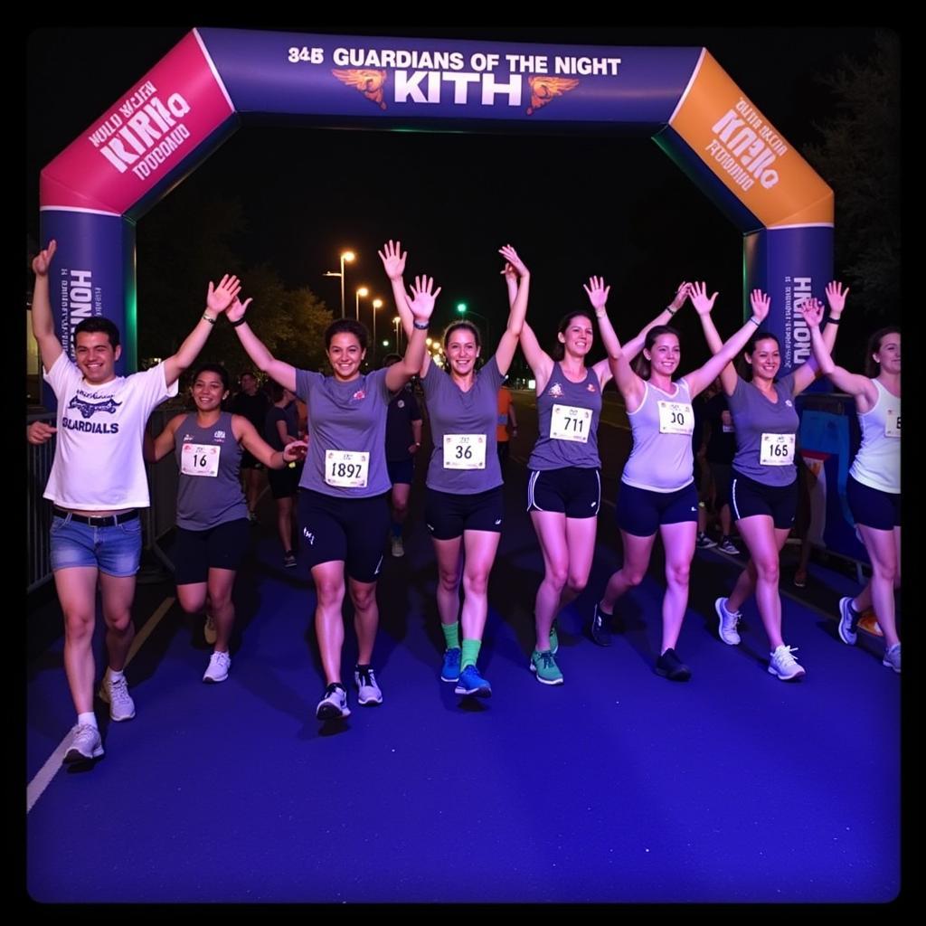  Runners celebrating at the finish line of the Guardians of the Night 5k 