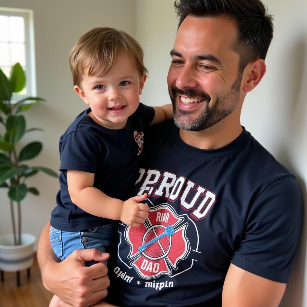 Proud Dad Wearing Firefighter Shirt