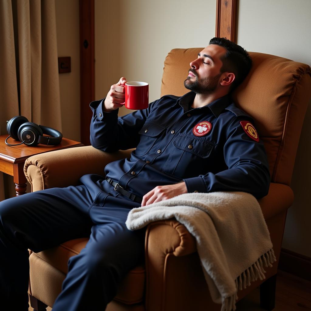 Firefighter EMT relaxing with gifts