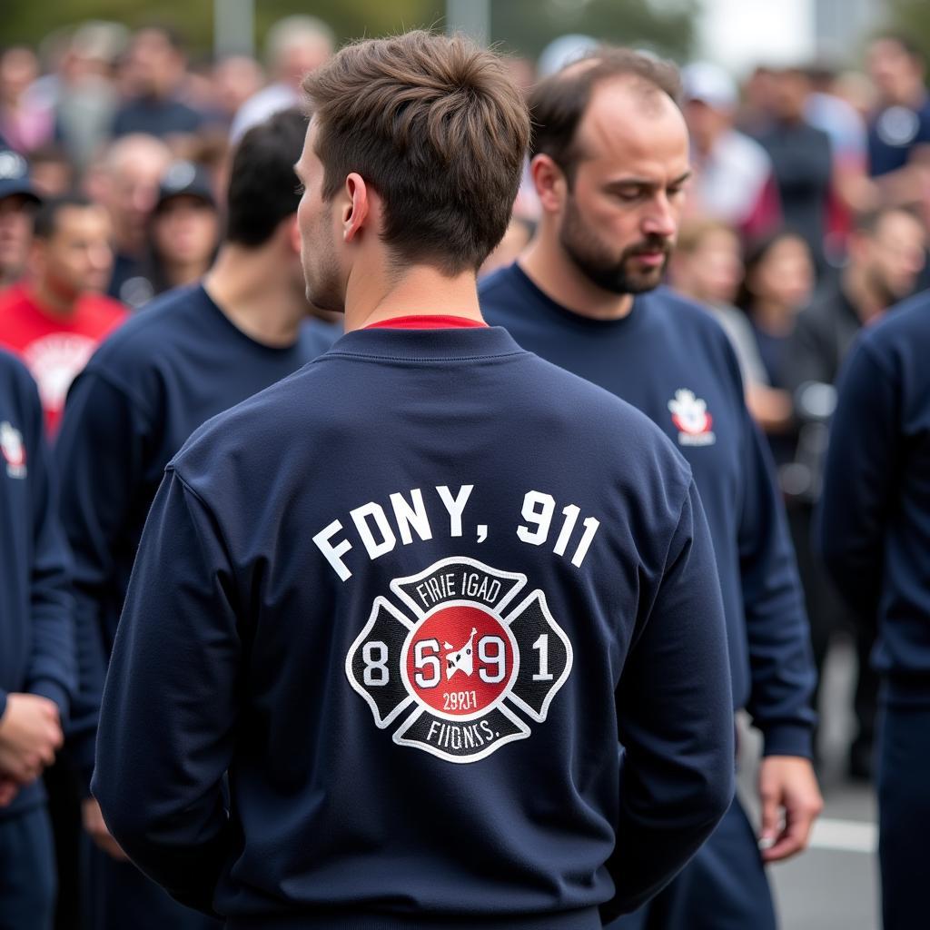 Firefighter Wearing FDNY 9/11 Sweatshirt at Memorial Event