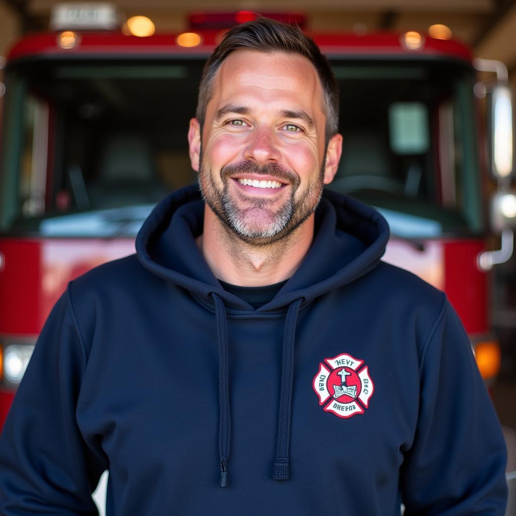 Firefighter Wearing Hooded Sweatshirt