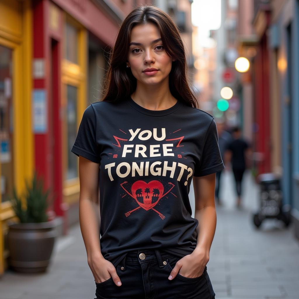 Fitted "You Free Tonight?" Shirt on Model