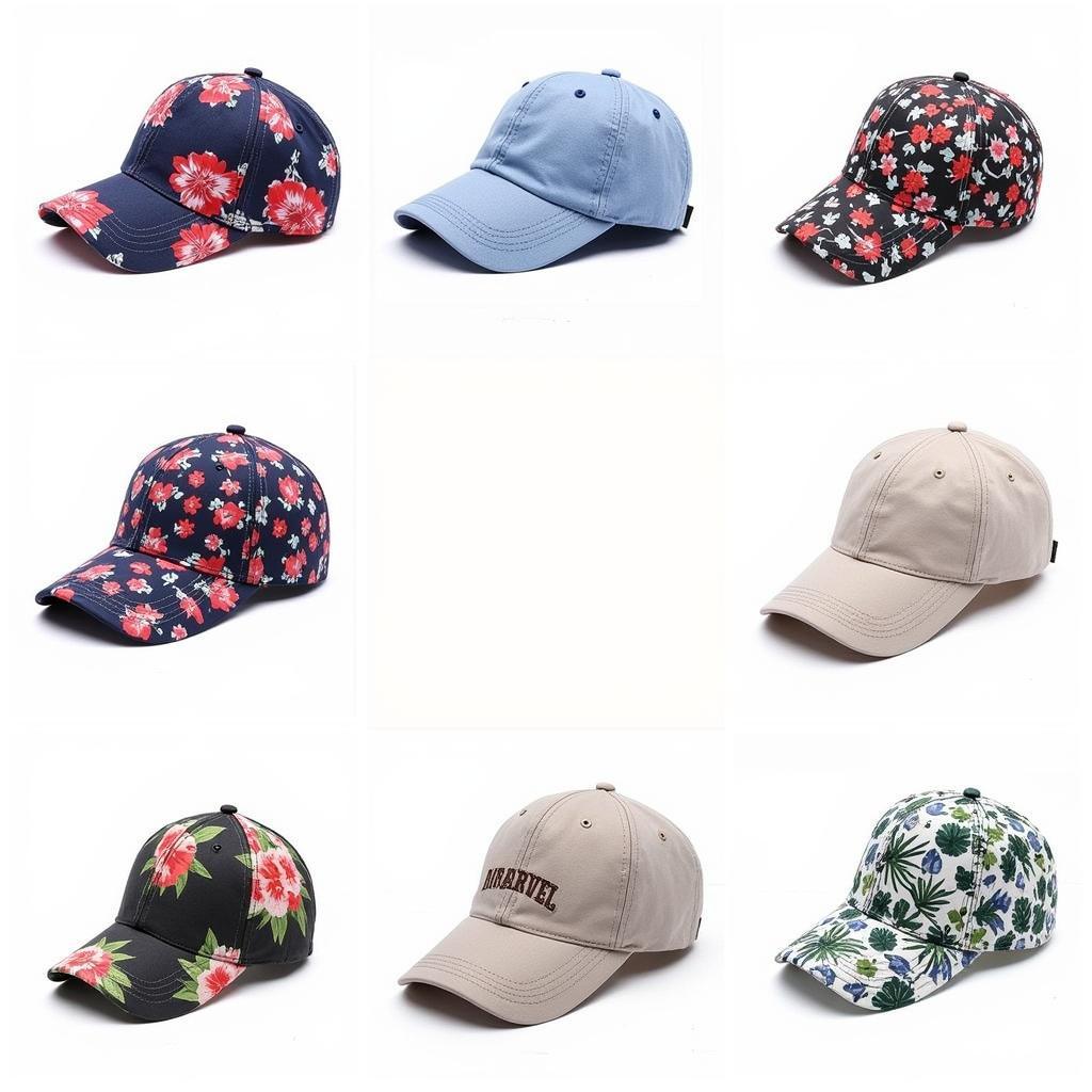 Different styles of floral ball caps