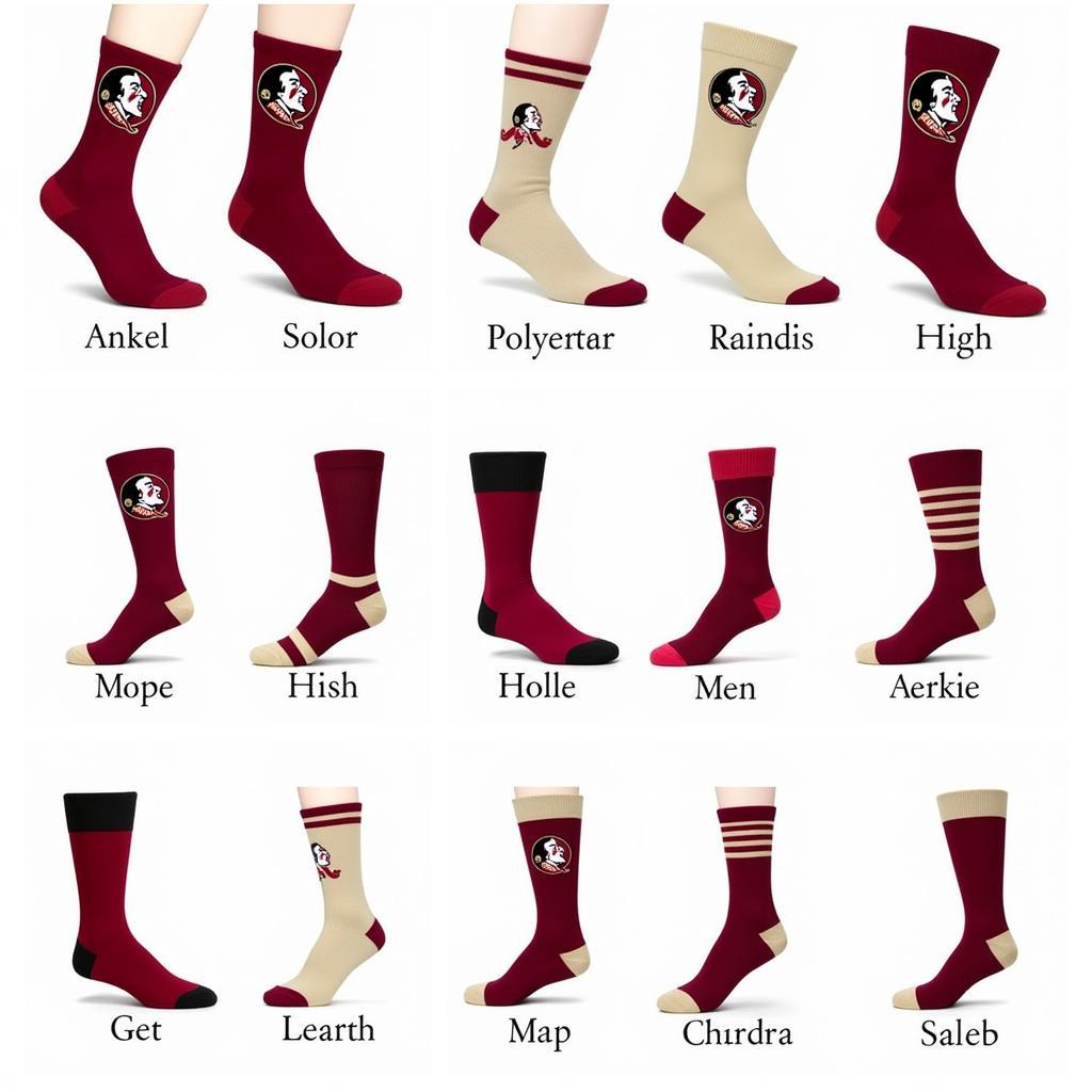 Different styles of Florida State socks