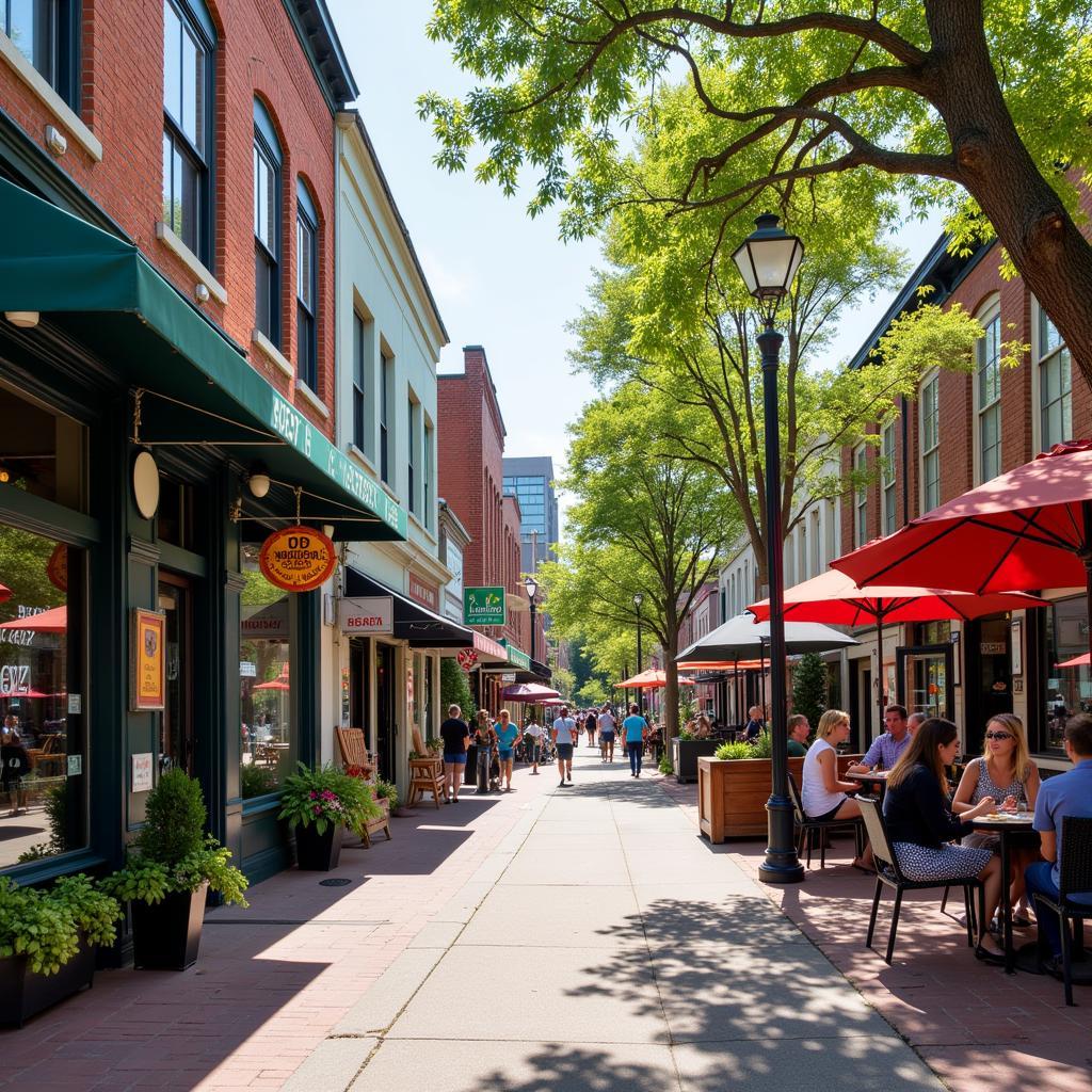 Vibrant street scene with cafes and shops near 321 Florida Street