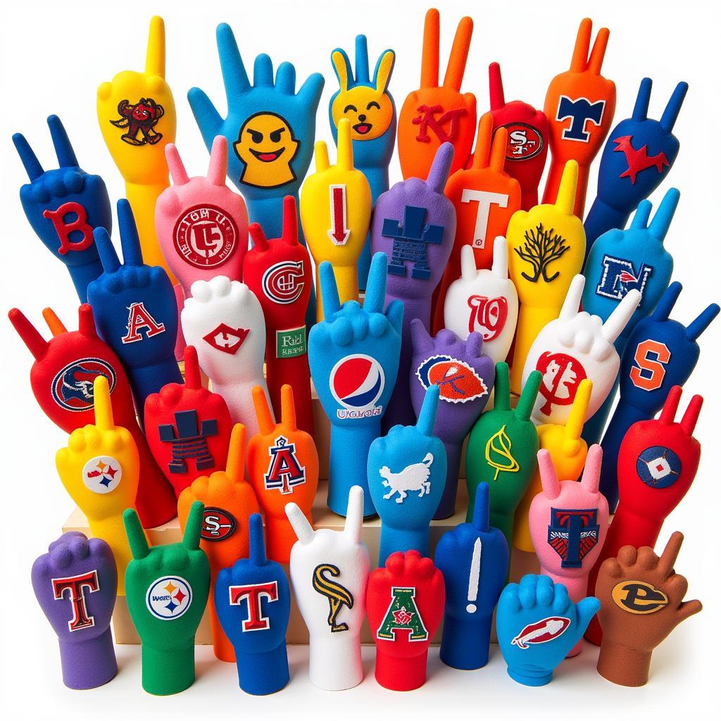 Assortment of colorful foam fingers