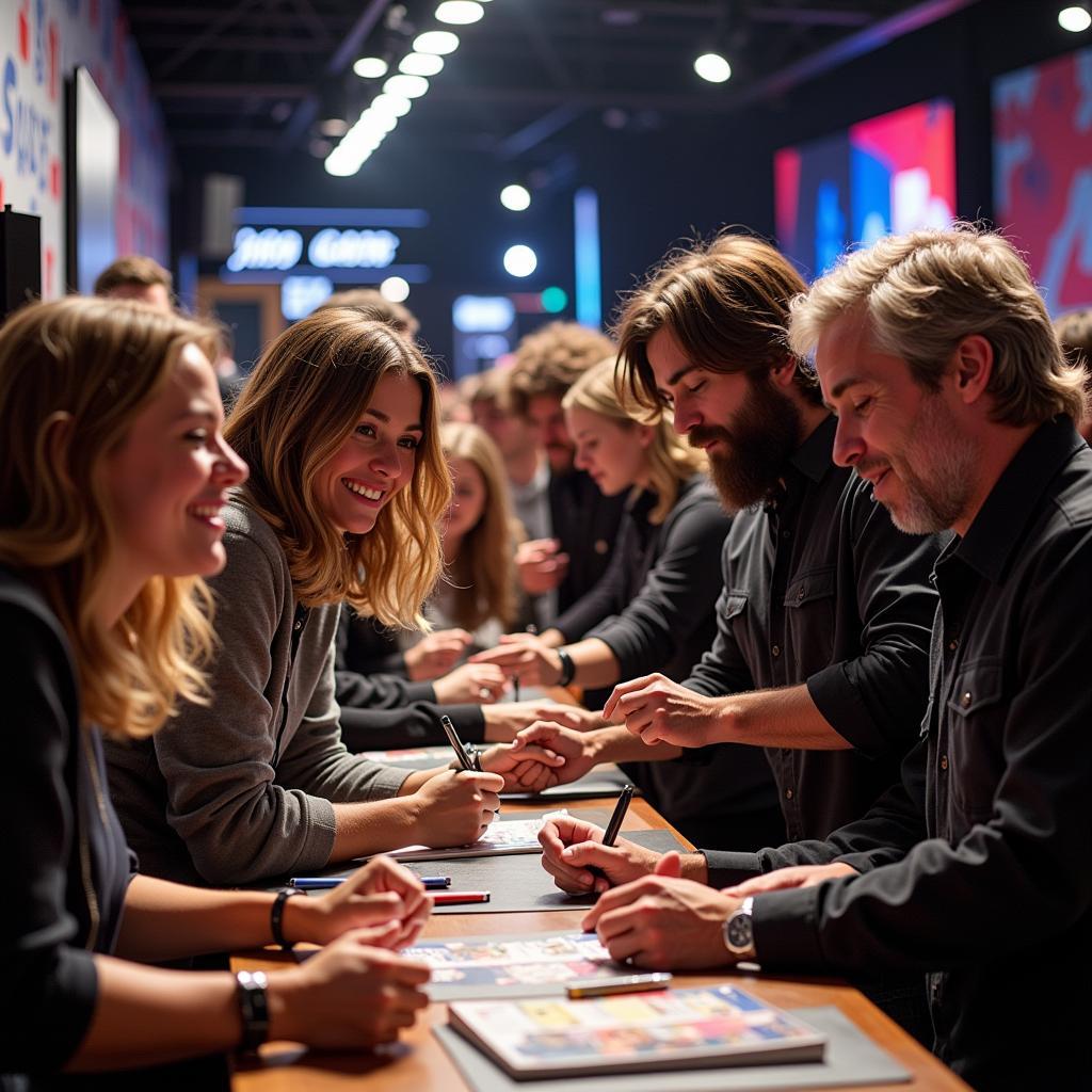 Fans meeting the Foo Fighters at a meet and greet