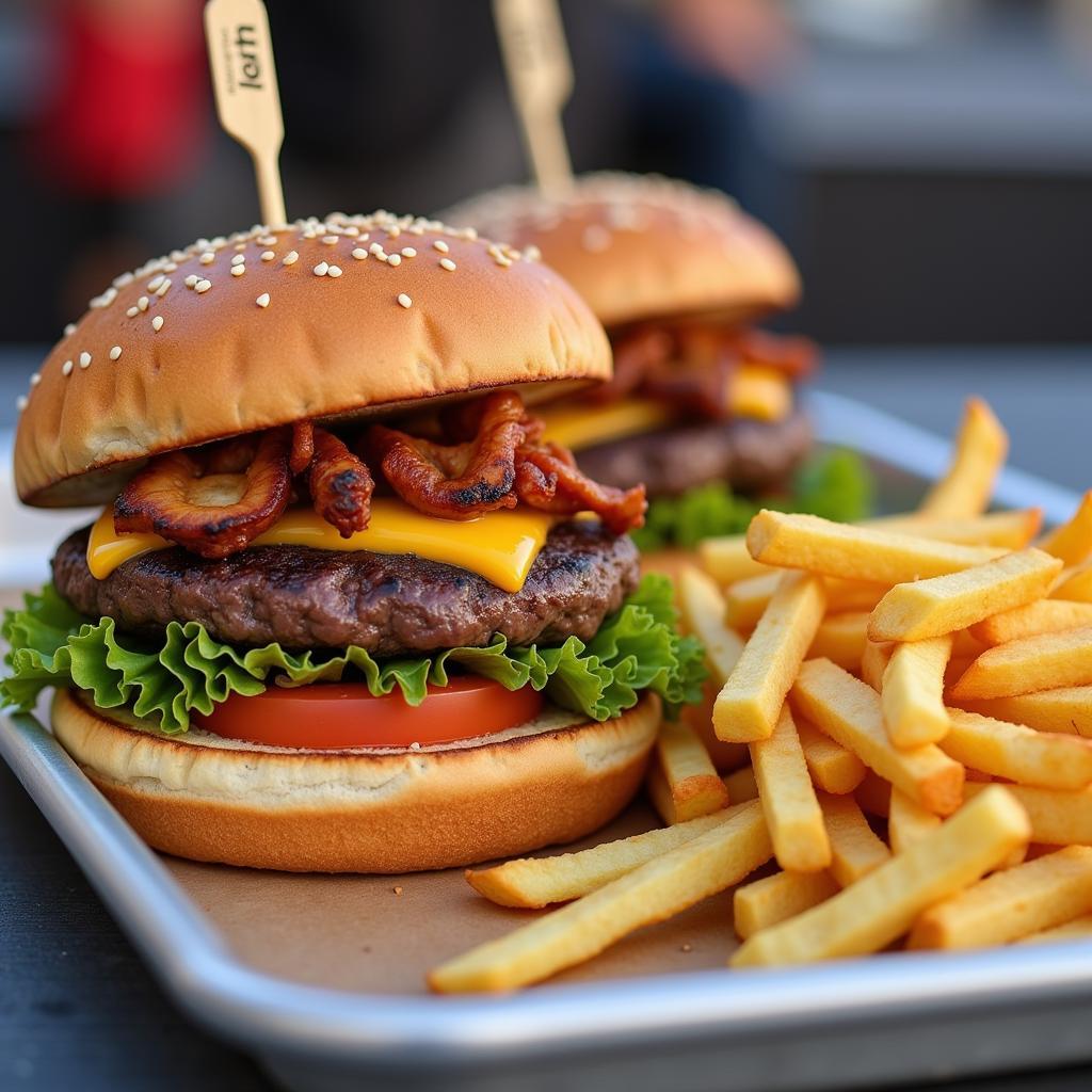 Delicious burger and fries from a food truck