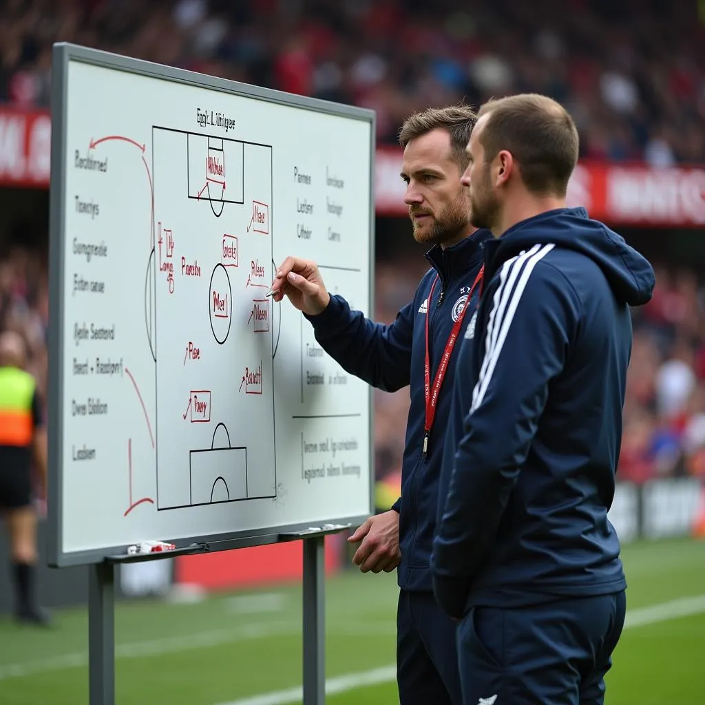 Football Coach Discussing Strategy with Player