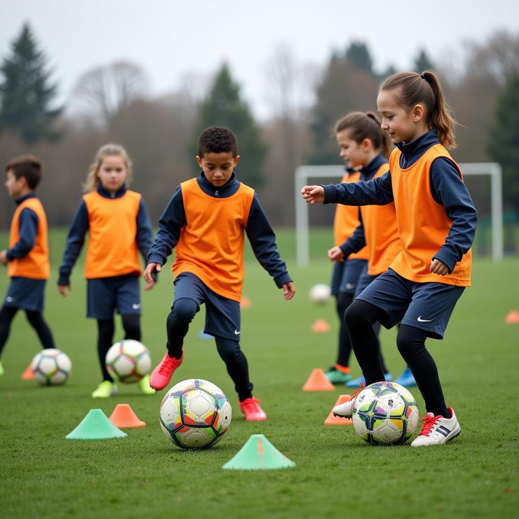 Players practicing ball control drills