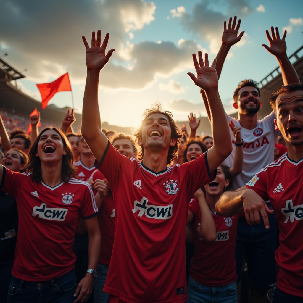 Football fans celebrating a victory