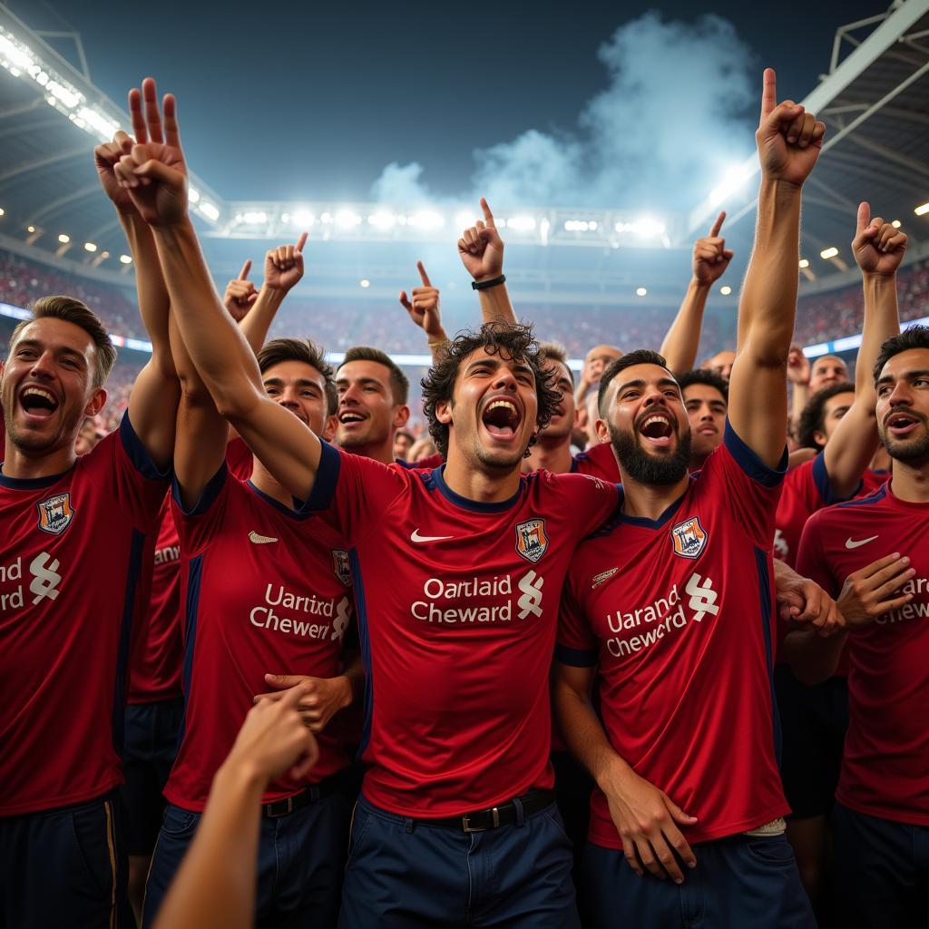 Football fans celebrating a victory with passion