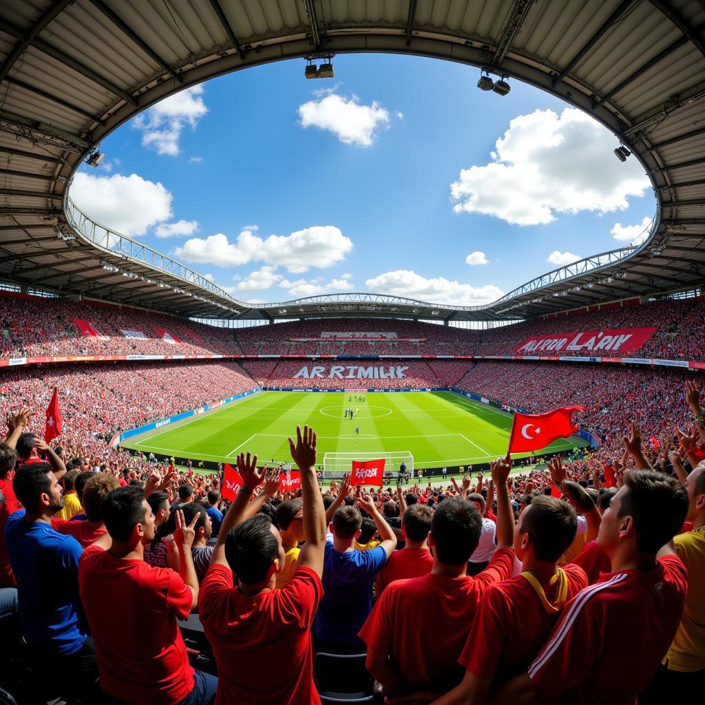 Football fans cheering passionately for their national team