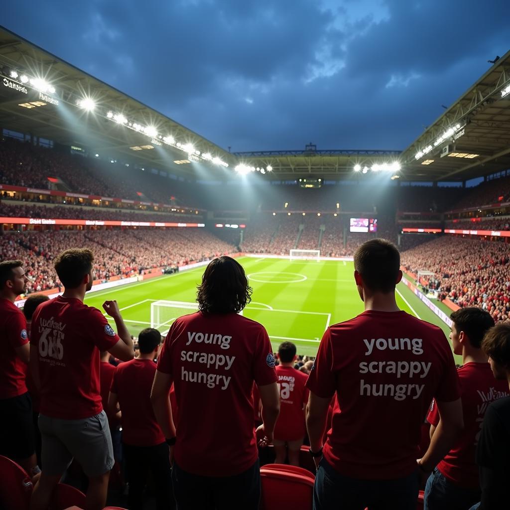 Football Fans Wearing Young Scrappy Hungry Shirts in a Stadium