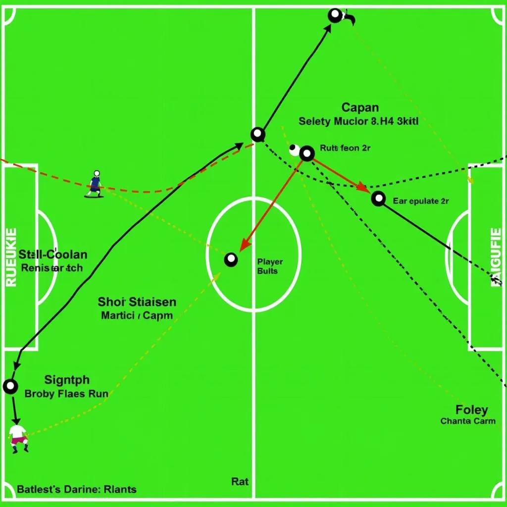 Tactical overview of a football field, highlighting passing lanes and player positioning