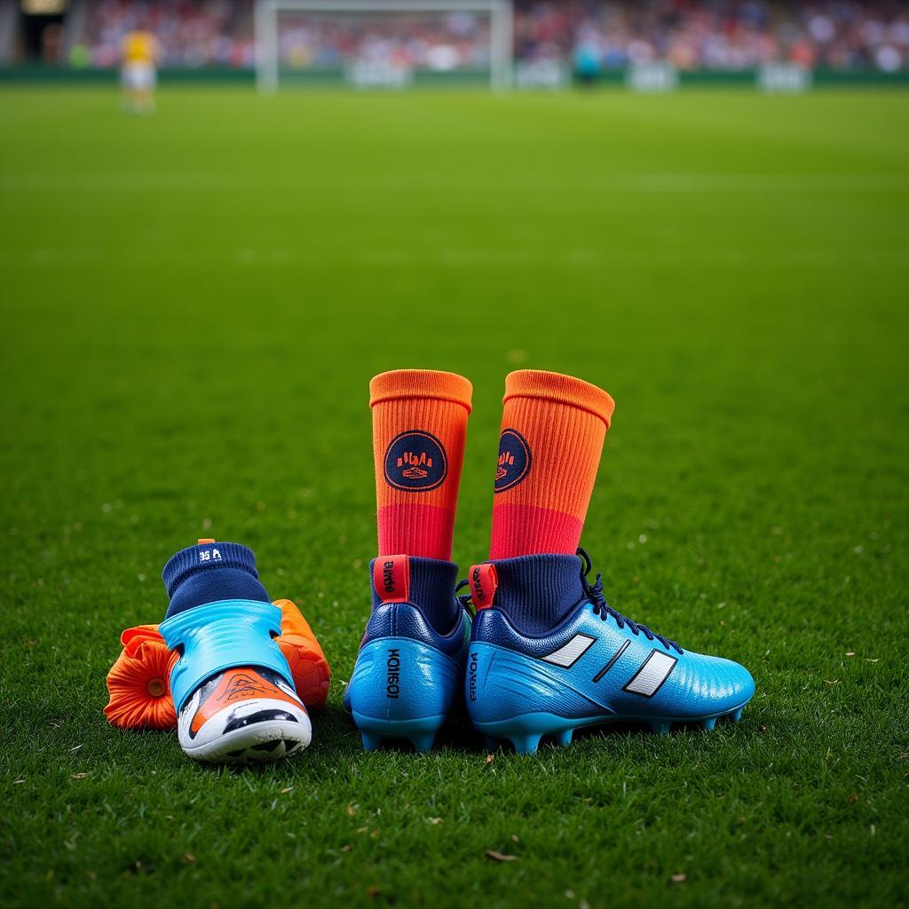  Football boots and gaming socks on the field.