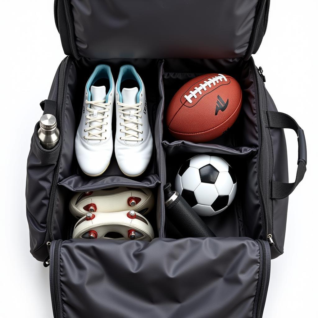 Organized Football Gear in Bag Compartments