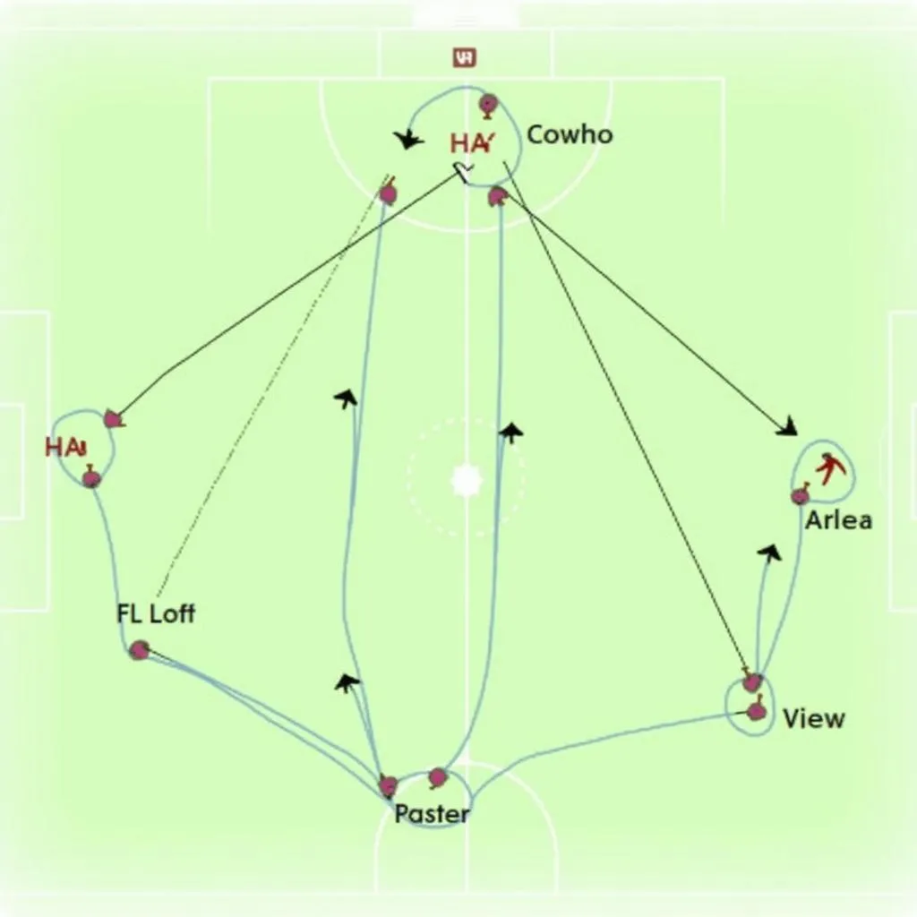 Tactical analysis of player movement on a football pitch, highlighting passing lanes and strategic positioning.