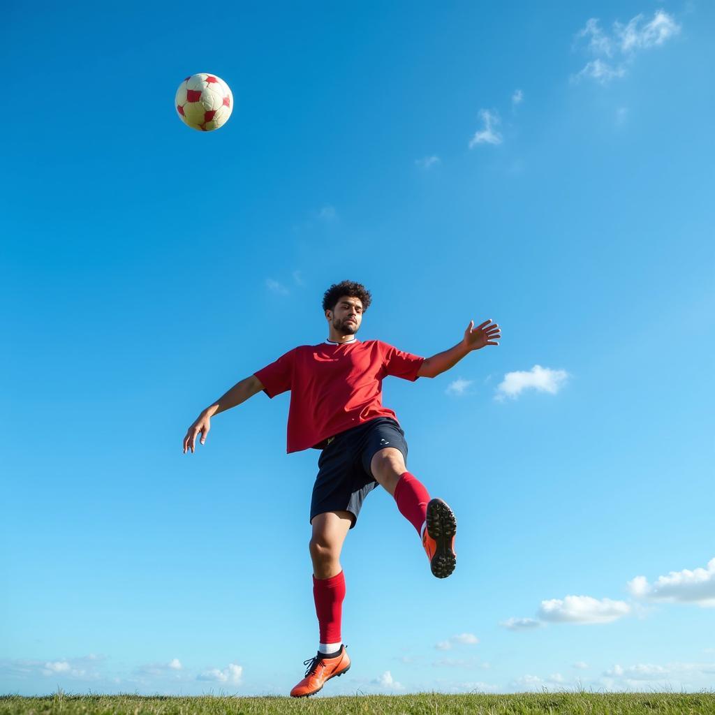 Football player practices juggling skills