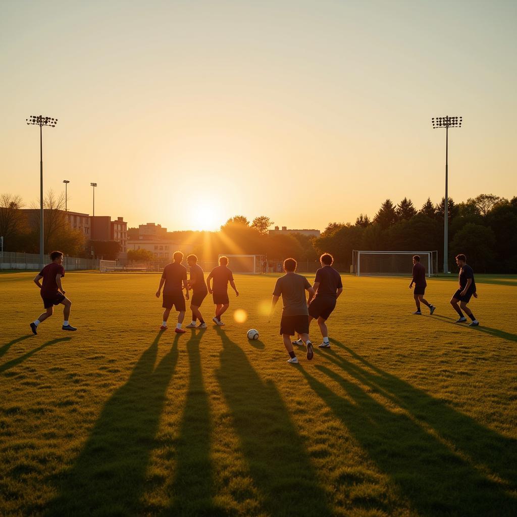 Football players passing the ball with precision and focus