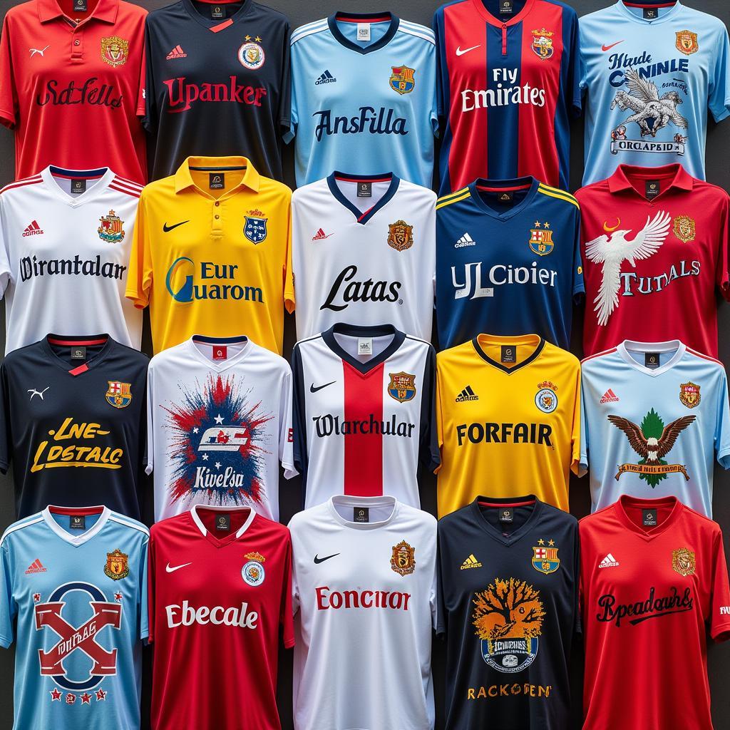 A collage of football shirts with unique designs and fan art