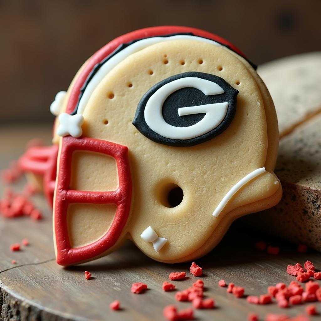 Close-up of a football-themed cookie