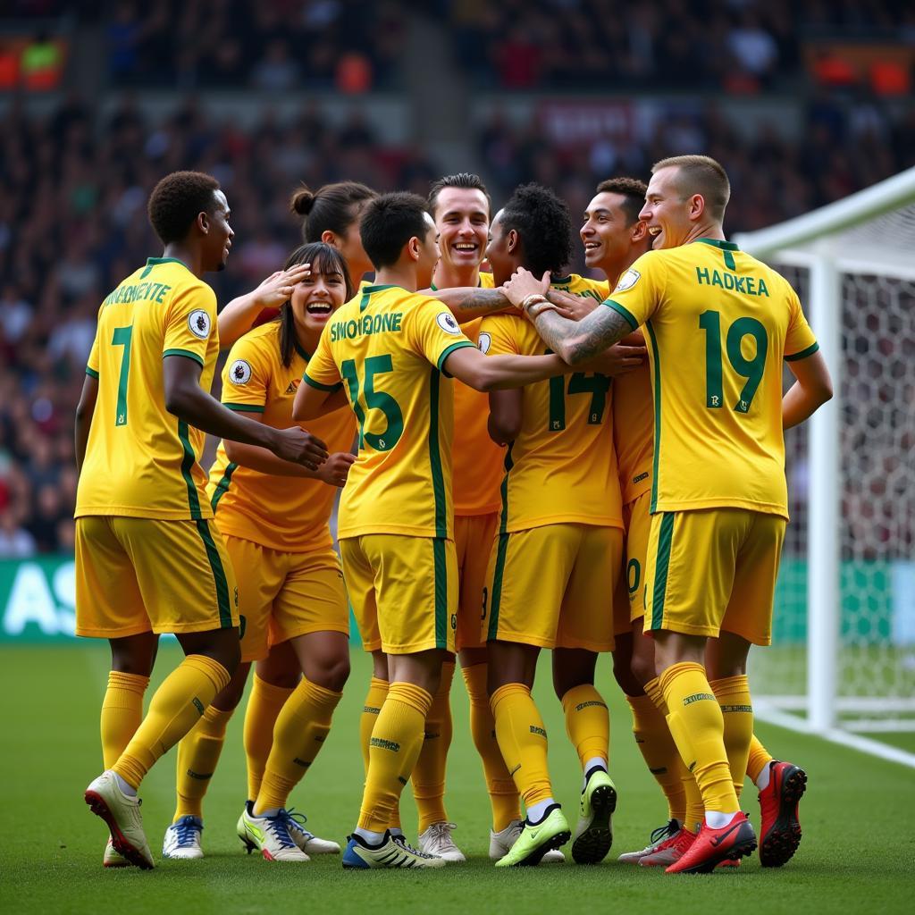 Football Team Celebrating a Goal