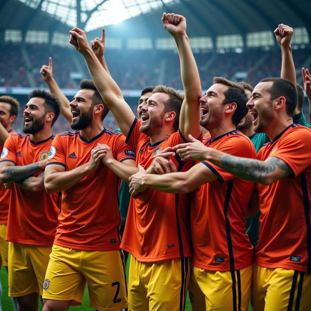 Football team celebrating a win