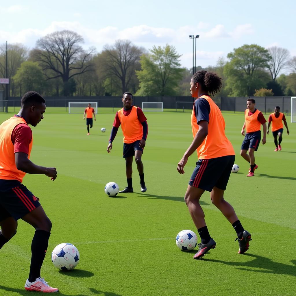 Soccer Players Practicing Passing Drills