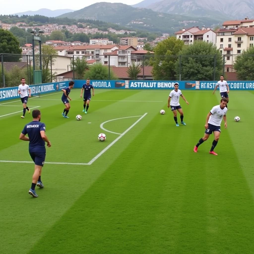 Players practicing passing drills to improve their trea flores skills