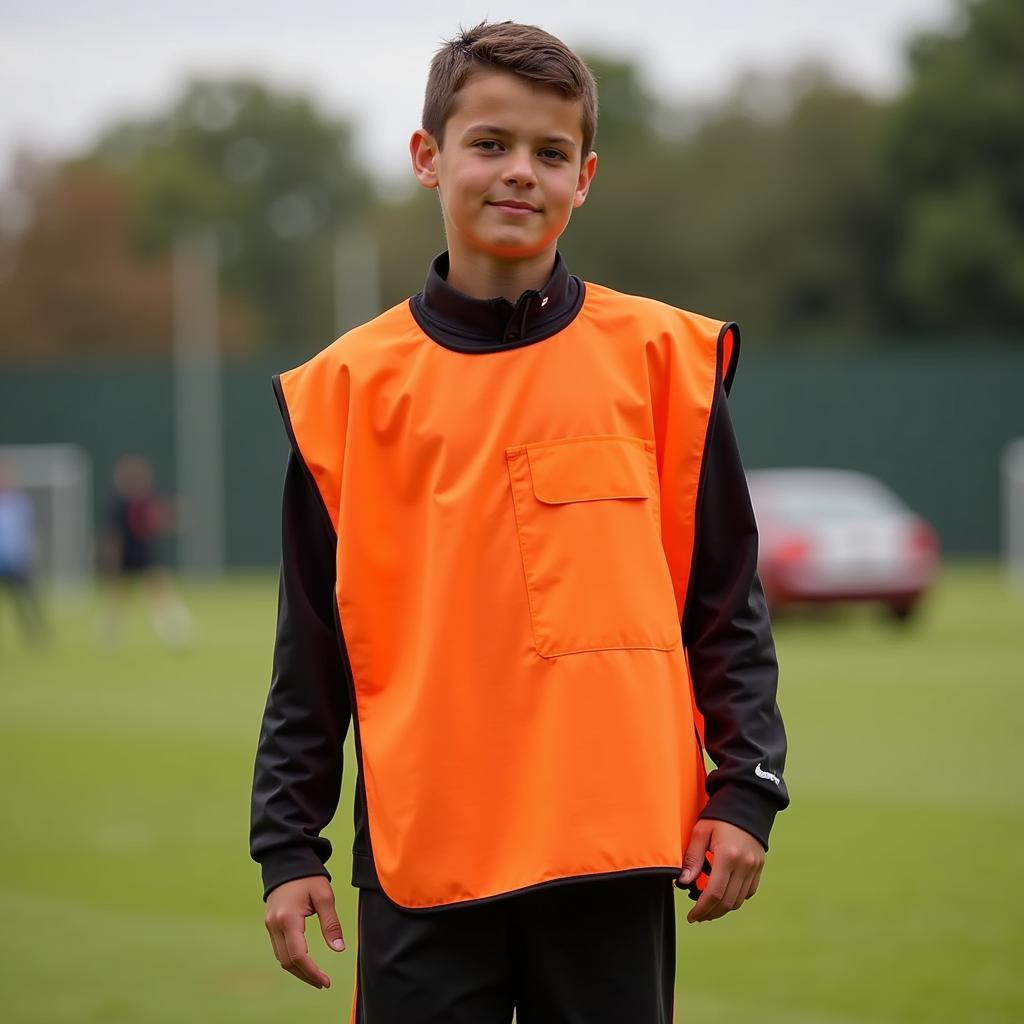 Football player wearing training bib made from bullet cotton