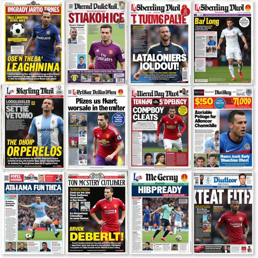 Newspaper headlines announcing football transfer news