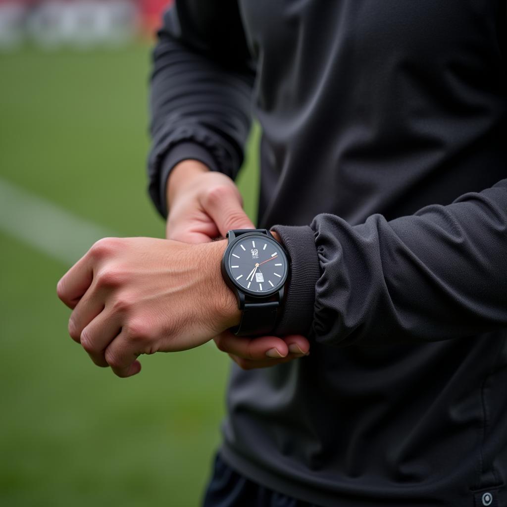 Footballer Checking Watch During Training