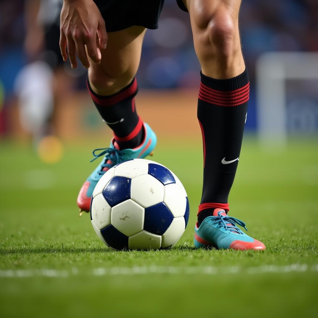 Footballer skillfully controlling the ball with his foot