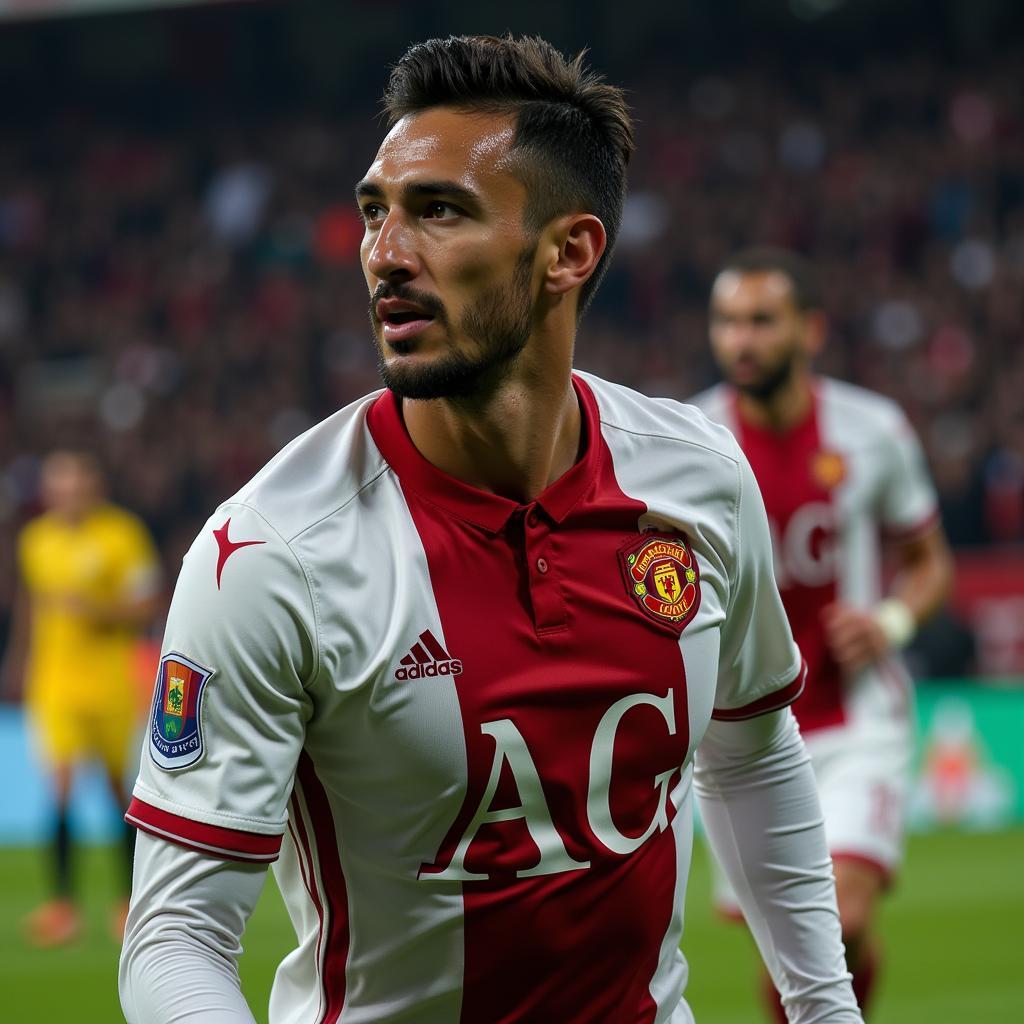 Footballer maintaining mental focus during an intense game