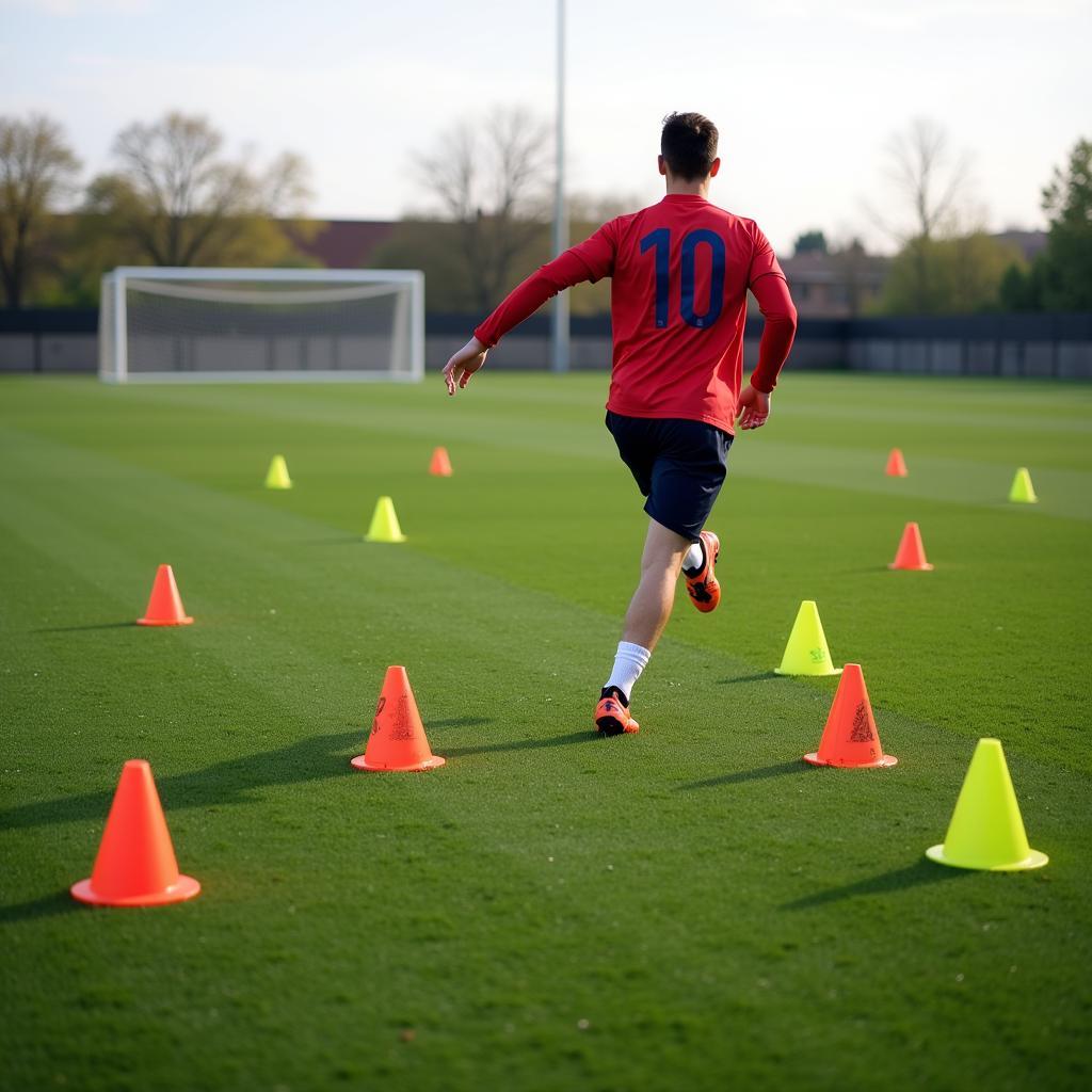 Footballer Participating in Agility Cone Drills