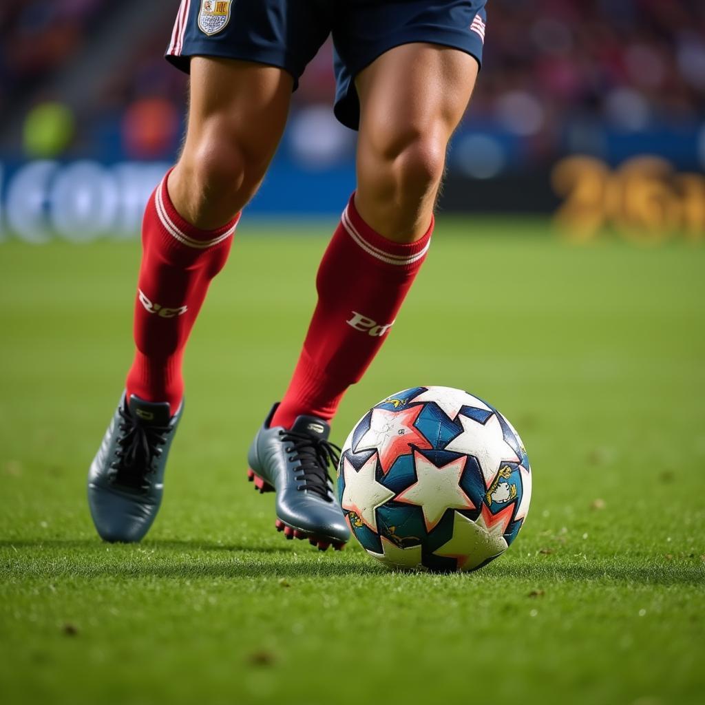 Footballer receiving a pass with his right foot