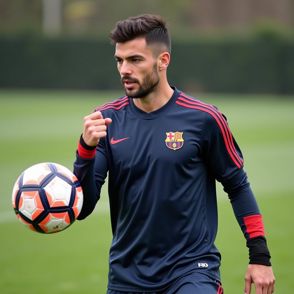 Footballer with a wrist brace during training