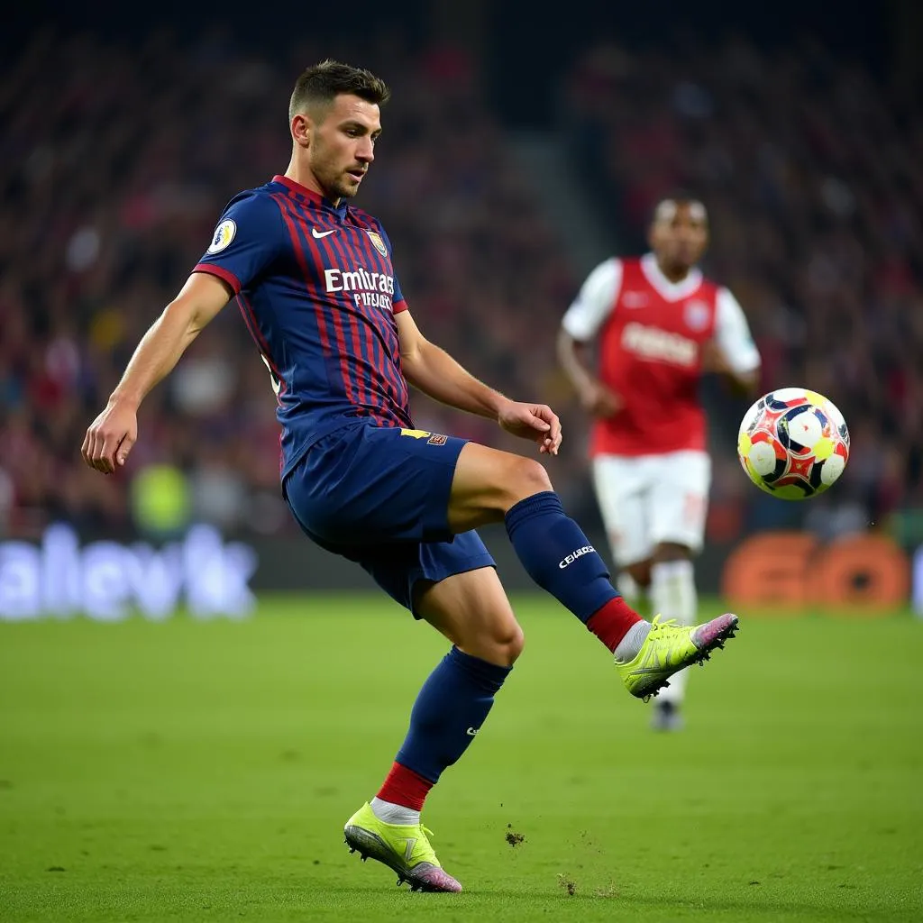 Footballer Striking a Moon Ball