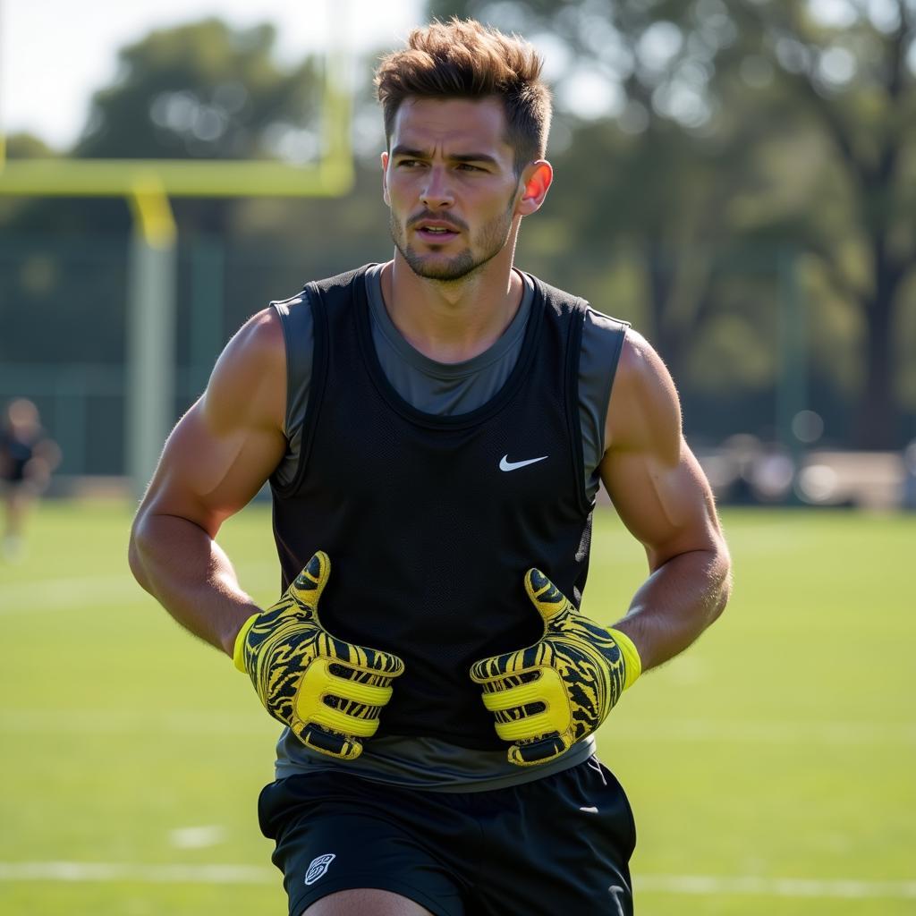 Footballer Wearing Tiger Vest During Training