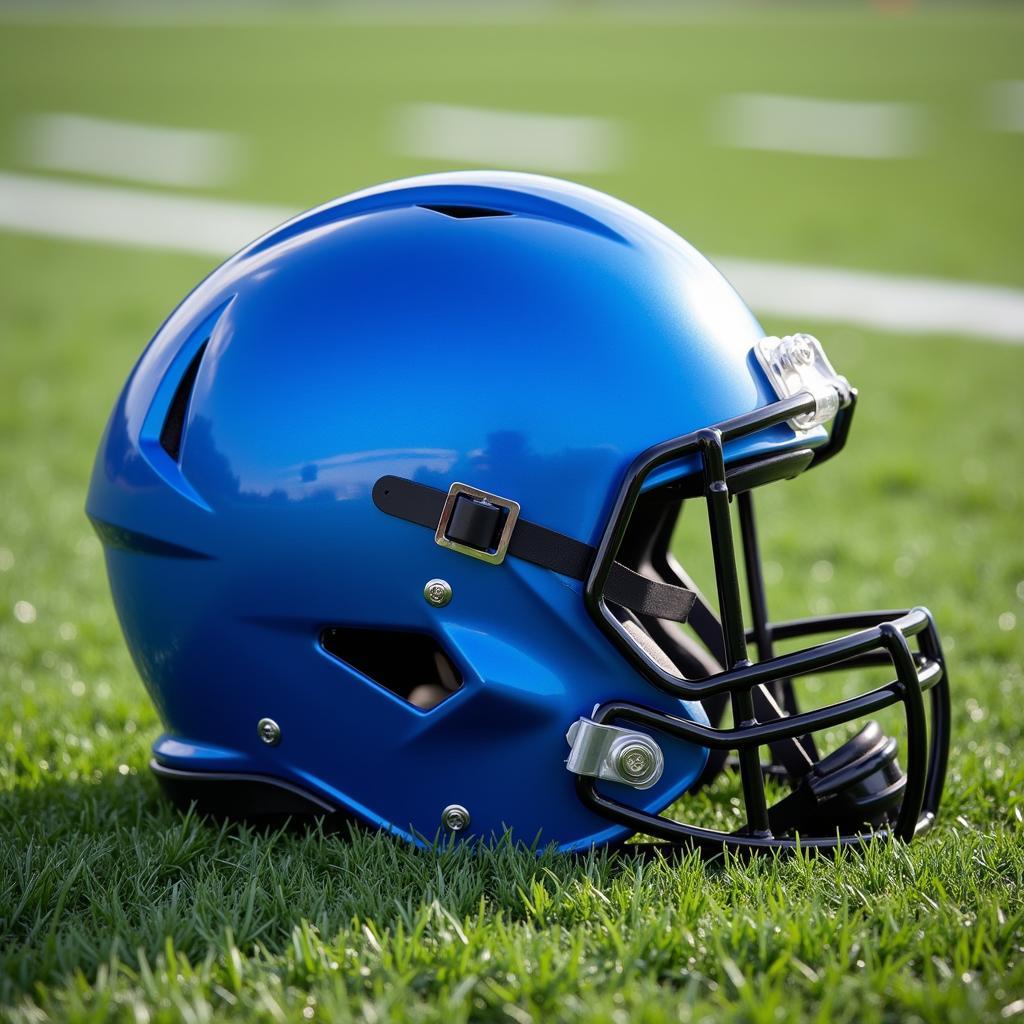 Fox blue helmet on a football field