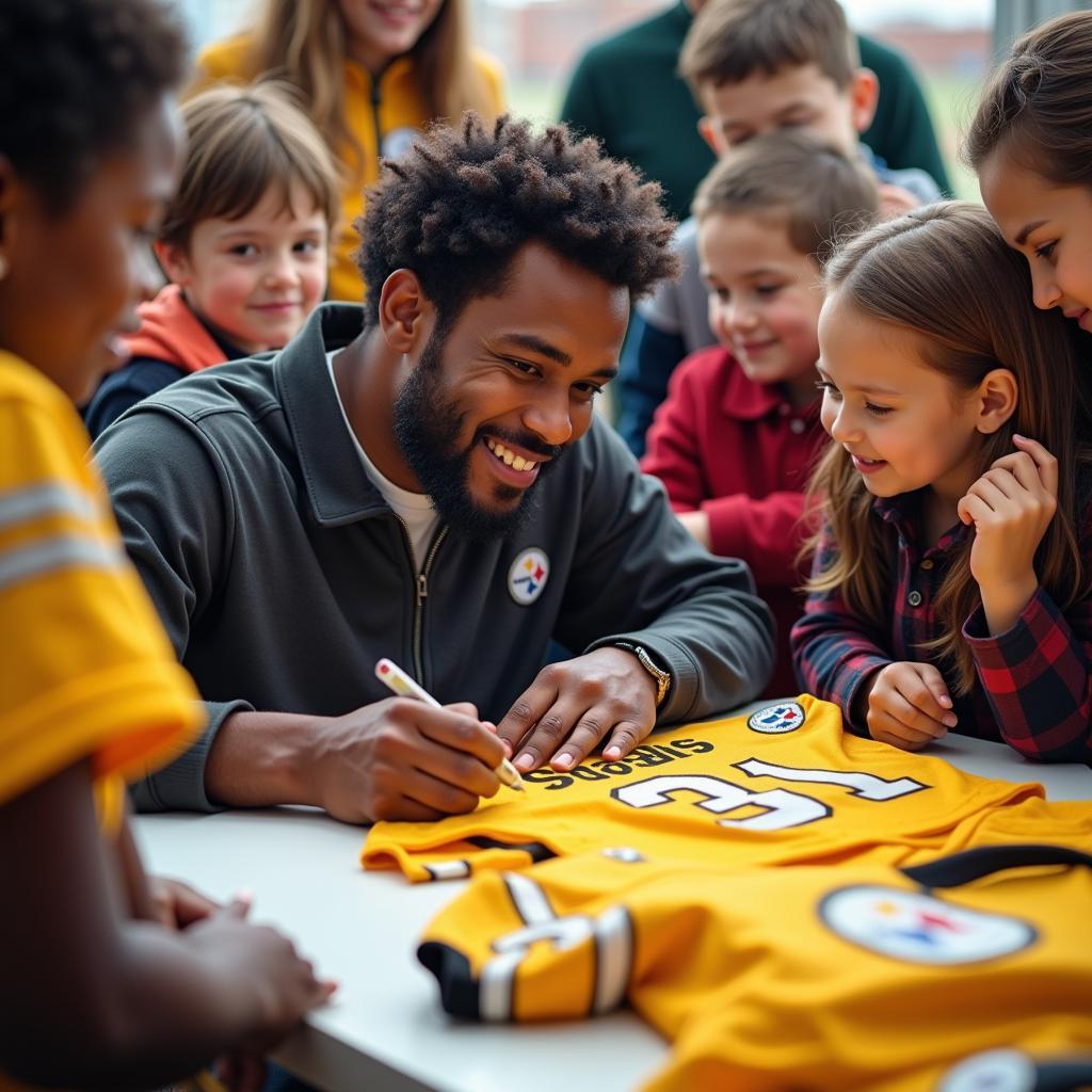 Franco Harris signing jerseys for fans