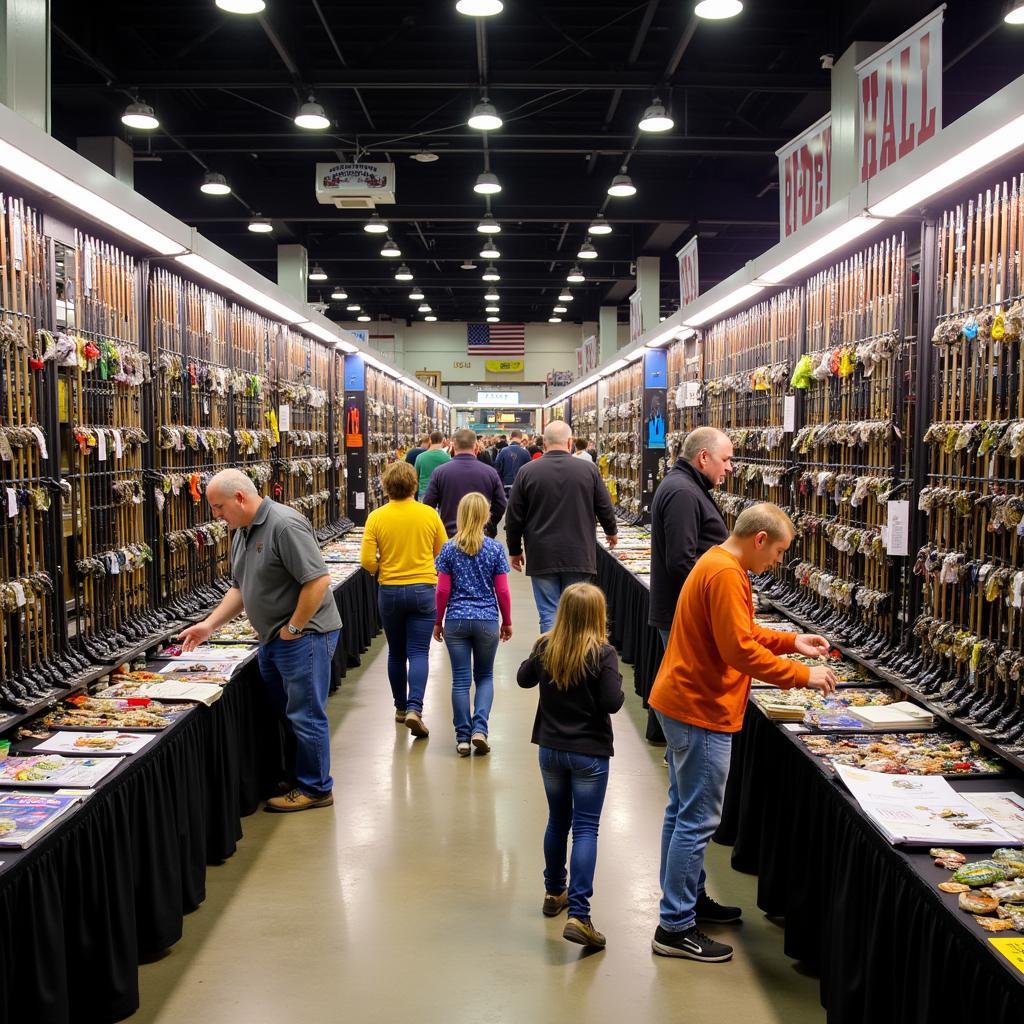 Attendees browsing the latest fishing gear at the Fred Hall Show