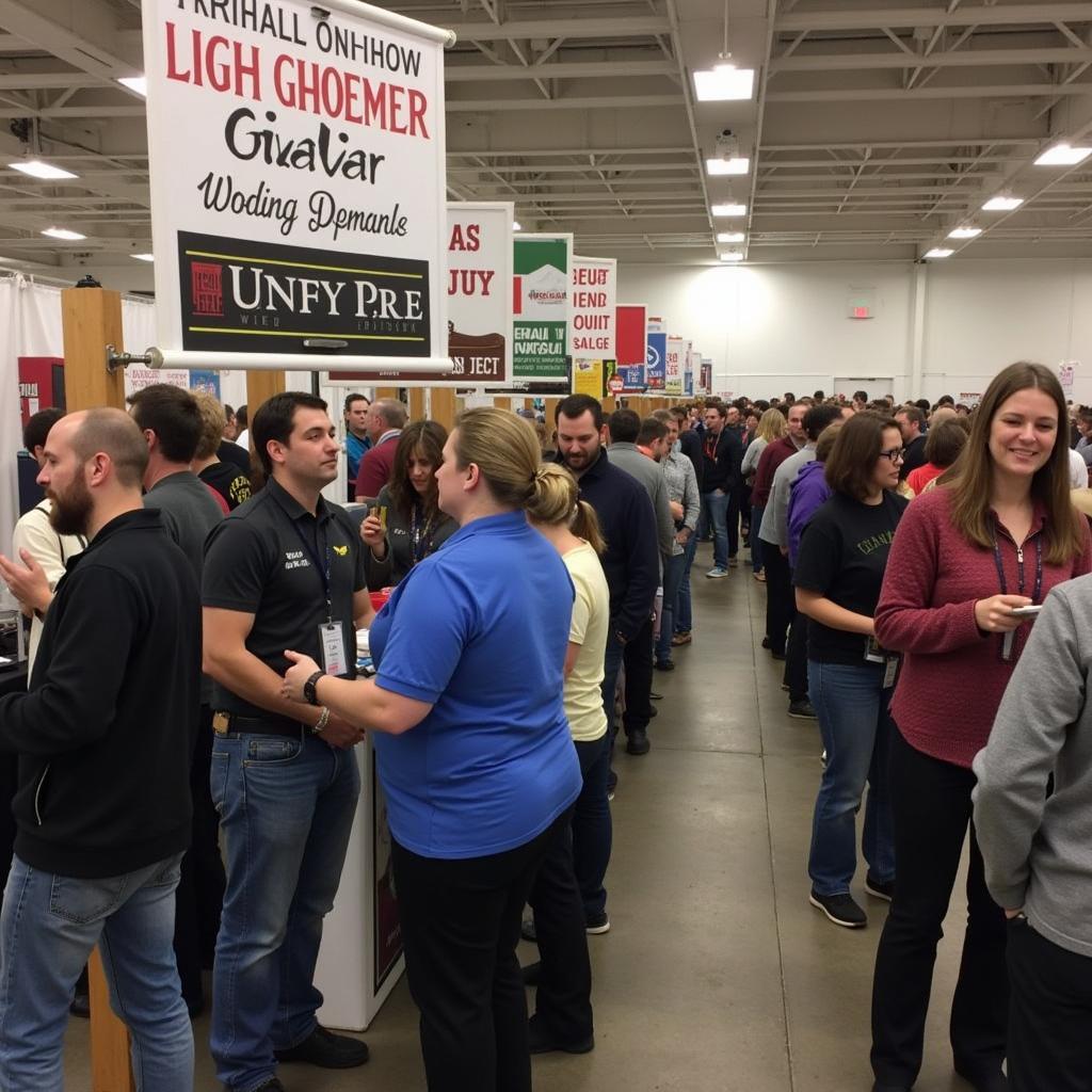 Attendees lining up at the ticket booth of the Fred Hall Show