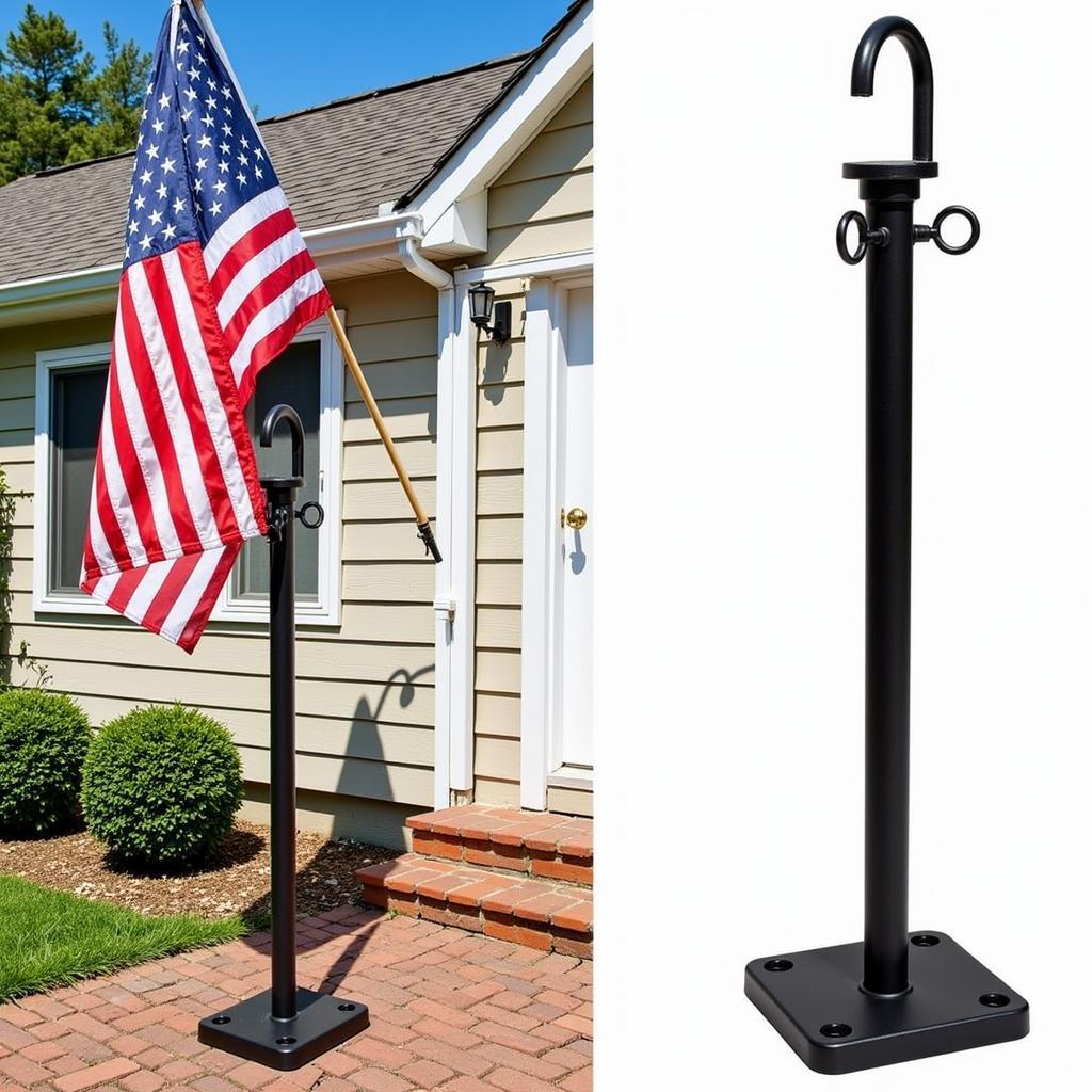 Freestanding Flagpole Holder on Brick Patio