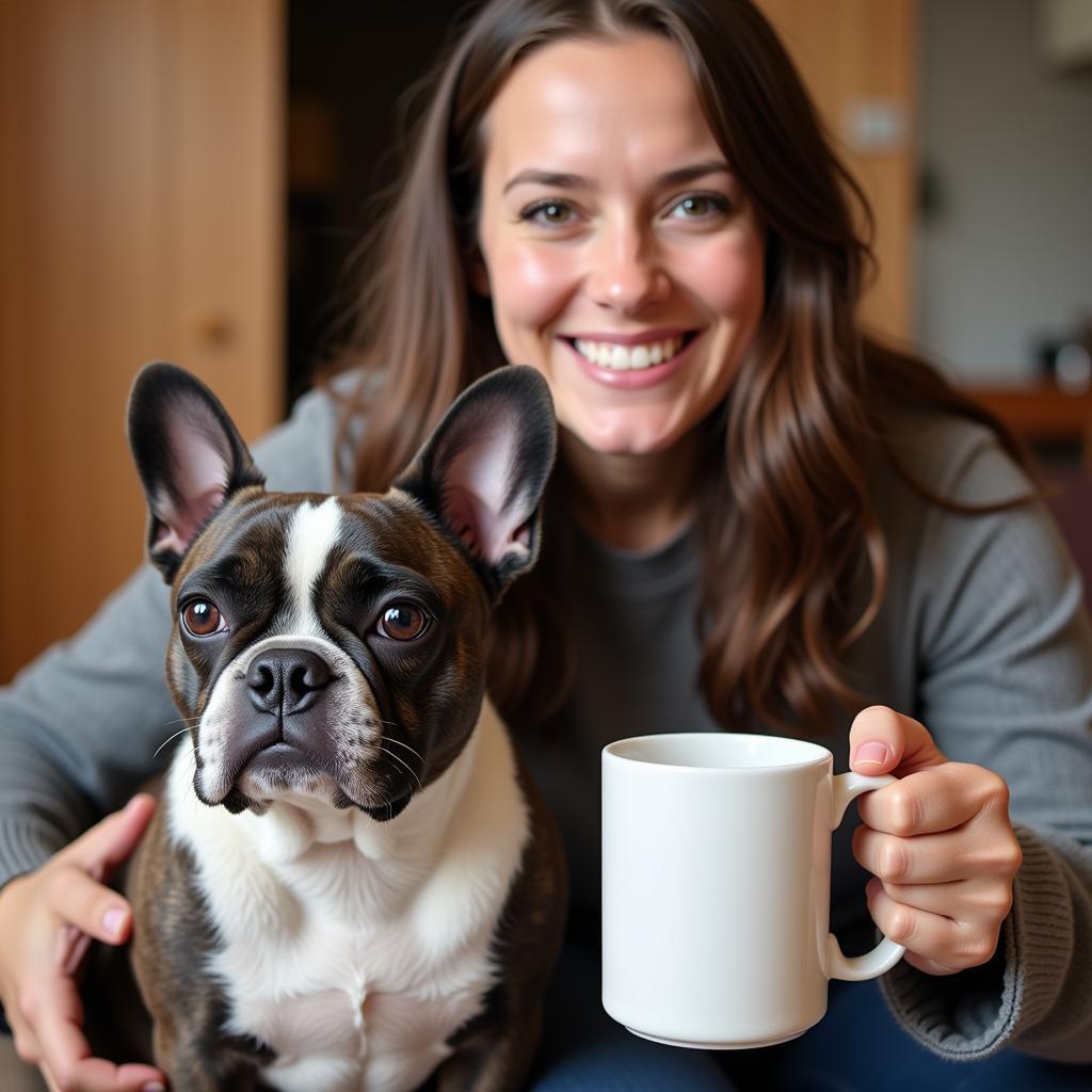 A French Bulldog Owner Enjoying Coffee from their Frenchie Mug