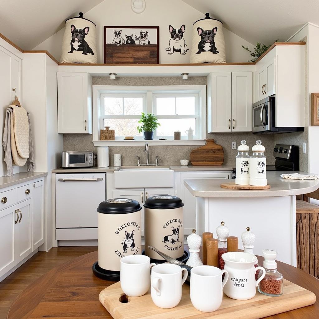 A Kitchen Decorated with French Bulldog Theme