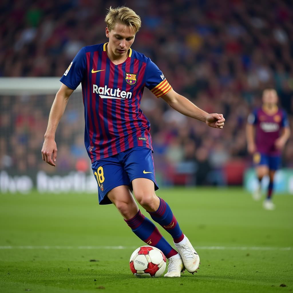 Frenkie de Jong controlling the midfield in a Barcelona game