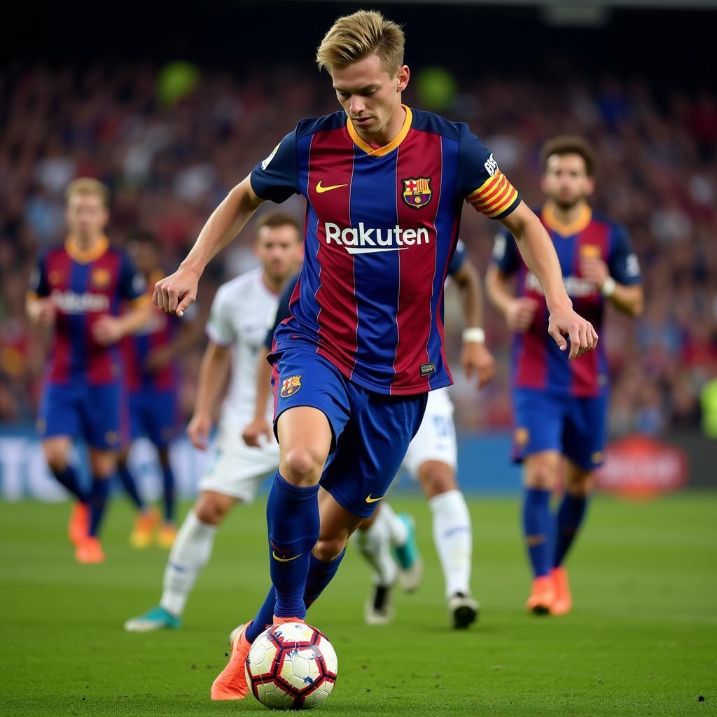 Frenkie de Jong controlling the midfield in a Barcelona game