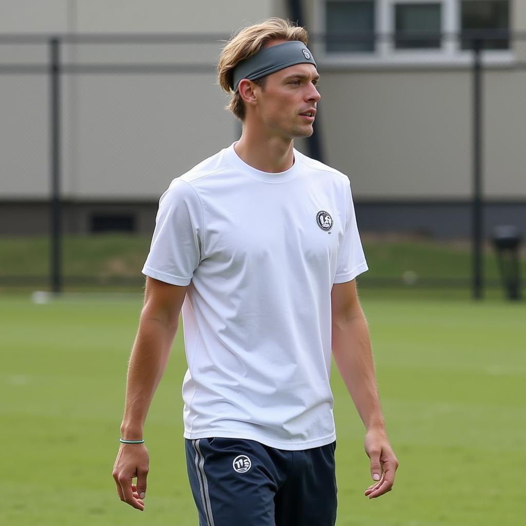 Frenkie de Jong in casual wear, sporting a DC headband.